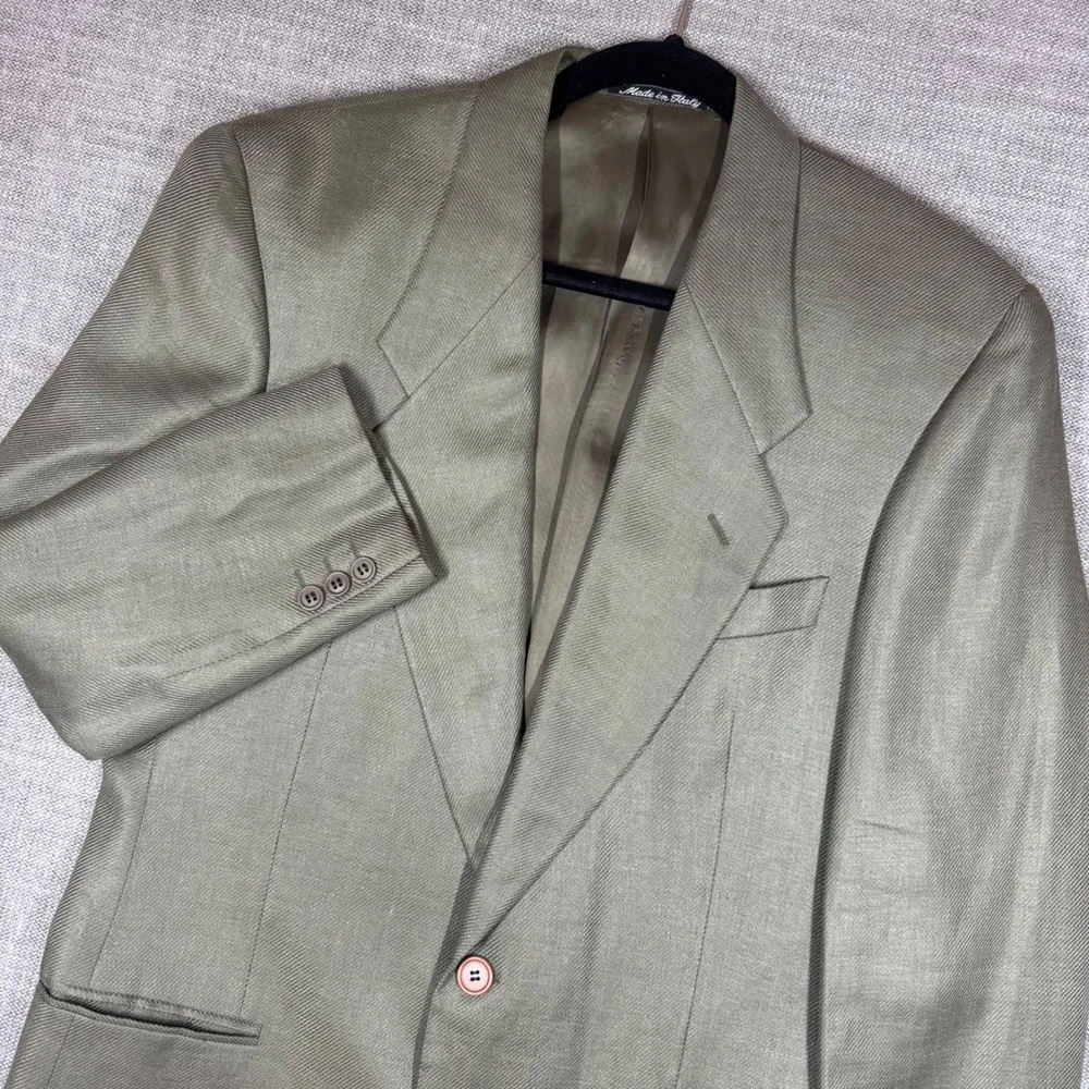 Giorgio Armani Vintage Le Collezioni Men 38R Pure Linen Olive Green Blazer Italy